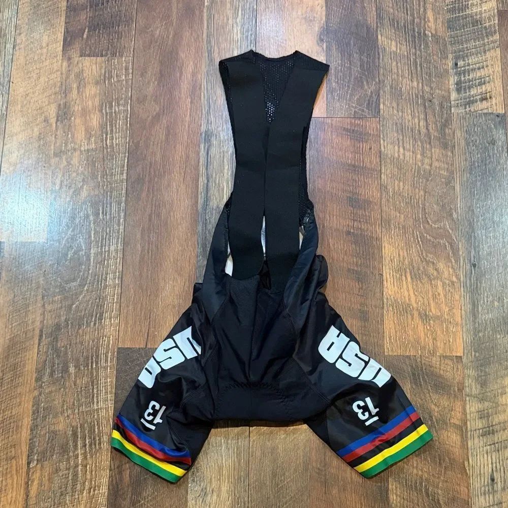 Black Cycling Bib Shorts with Rainbow Stripes XS (6021)